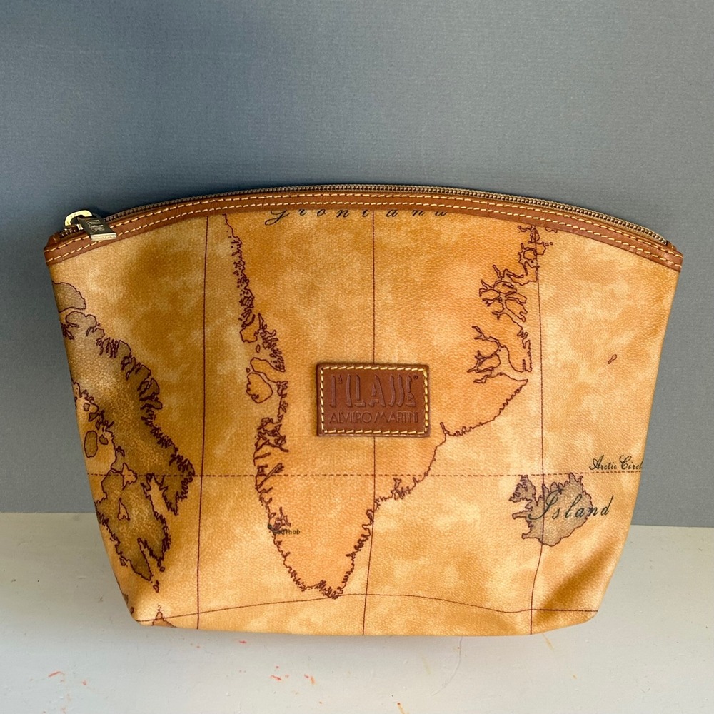 Alviero Martini 1a Classe Classic Map Cosmetic Toiletry Bag Italy World's Fair - Picture 3 of 12